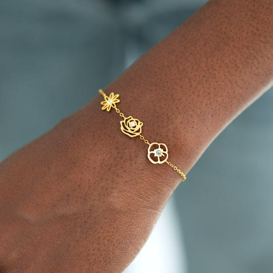 Pulsera de flores de nacimiento con piedra natal de Olivenorma 1-8 