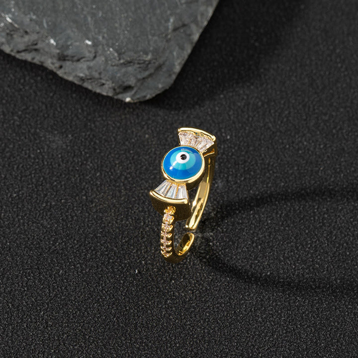 Anillo de circonita blanca de Olivenorma Anillo ajustable con diseño de mal de ojo