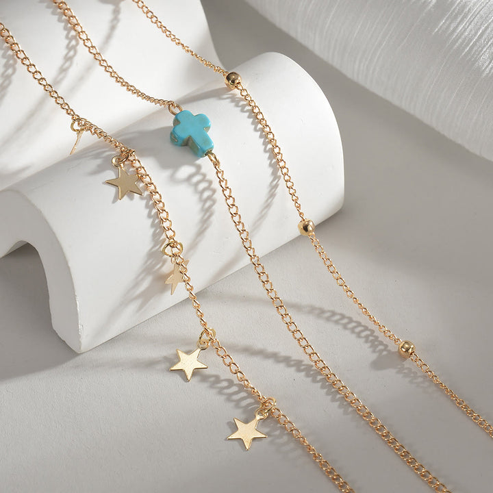 Tobillero multicapa con borlas y estrellas cruzadas para mujer de Olivenorma Beach