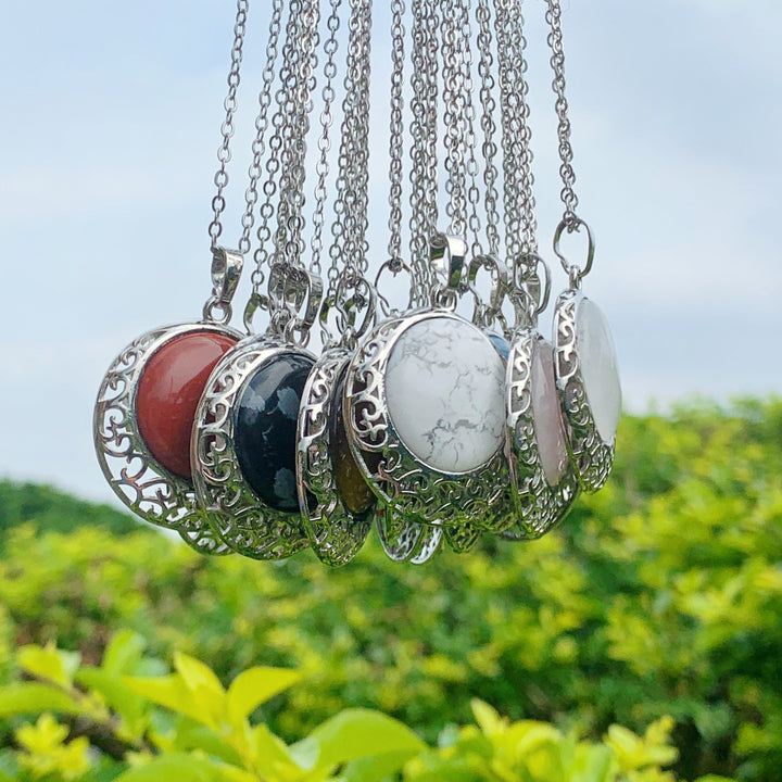Collar ajustable con piedra auténtica y cristal redondo de Olivenorma 