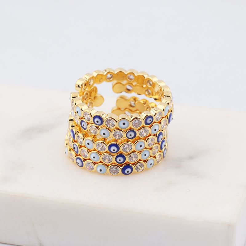 Anillo ajustable con circonita blanca y ojo malvado de colores de Olivenorma 