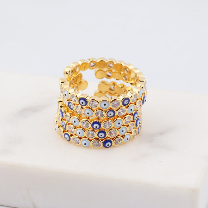 Anillo ajustable con circonita blanca y ojo malvado de colores de Olivenorma 