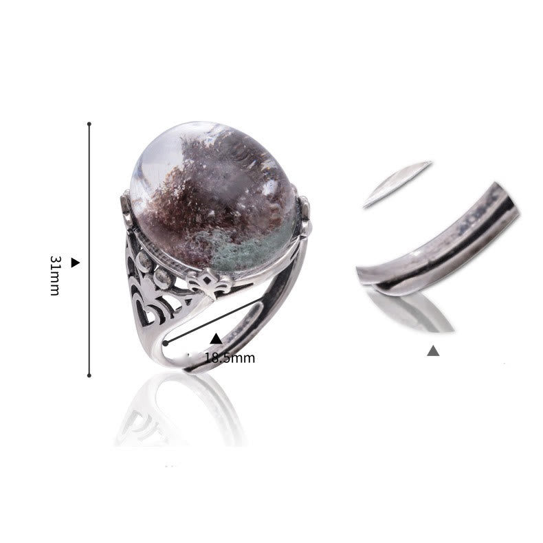 Anillo de plata de ley con araña de cuarzo fantasma verde de Olivenorma