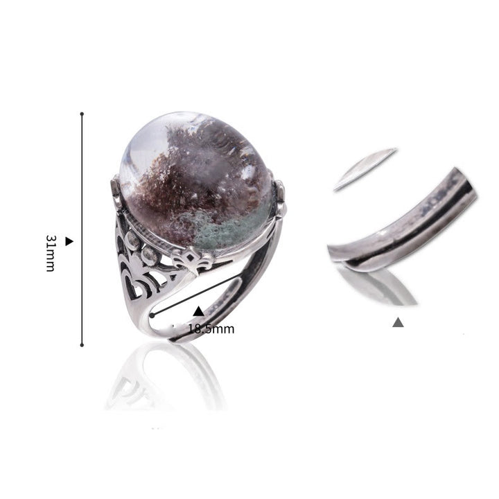 Anillo de plata de ley con araña de cuarzo fantasma verde de Olivenorma
