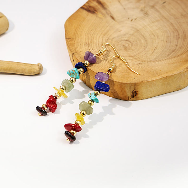 Pendientes colgantes de grava con piedra de los 7 chakras de Olivenorma