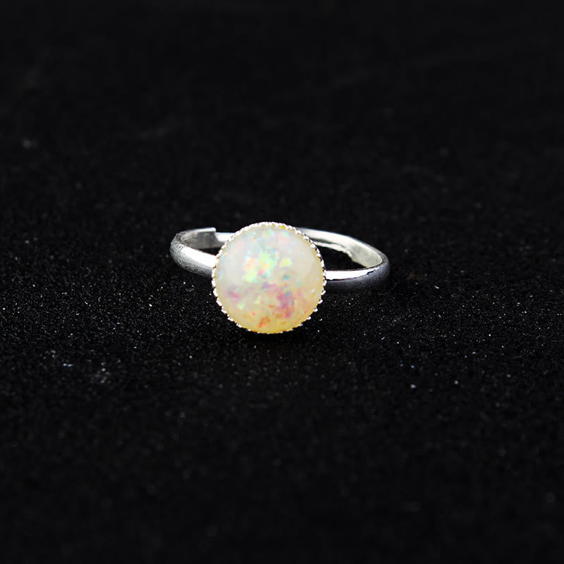 Anillo ajustable de medio círculo sencillo con piedra lunar y ópalo de Olivenorma