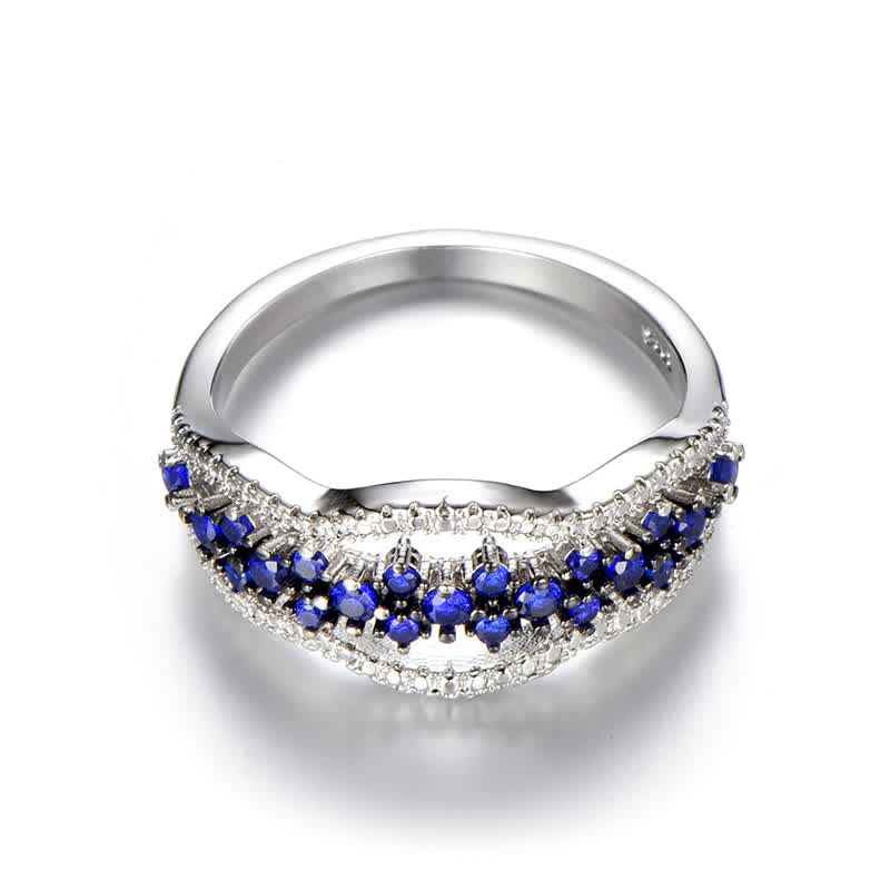 Anillo creativo de circón azul y zafiro hueco de Olivenorma