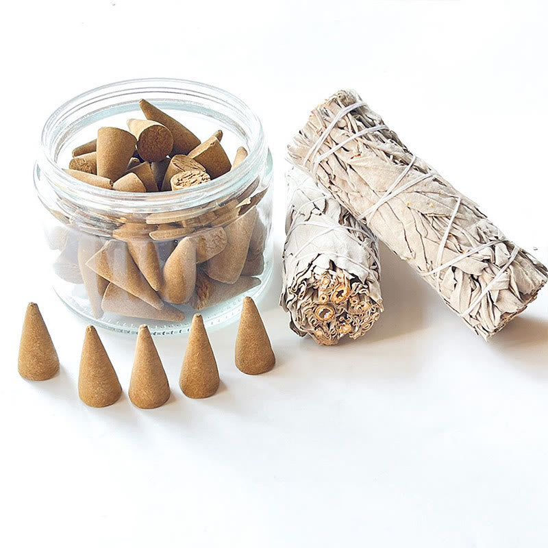Conos de incienso de salvia para meditación y limpieza con cristales de aromaterapia de Olivenorma