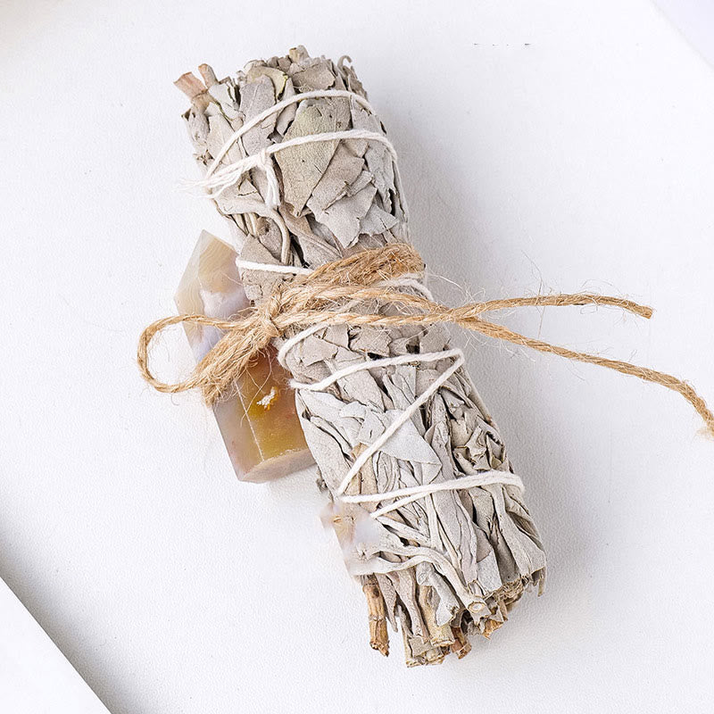 Cristal de prisma hexagonal de salvia blanca de Olivenorma , decoración con piedras preciosas para aromaterapia