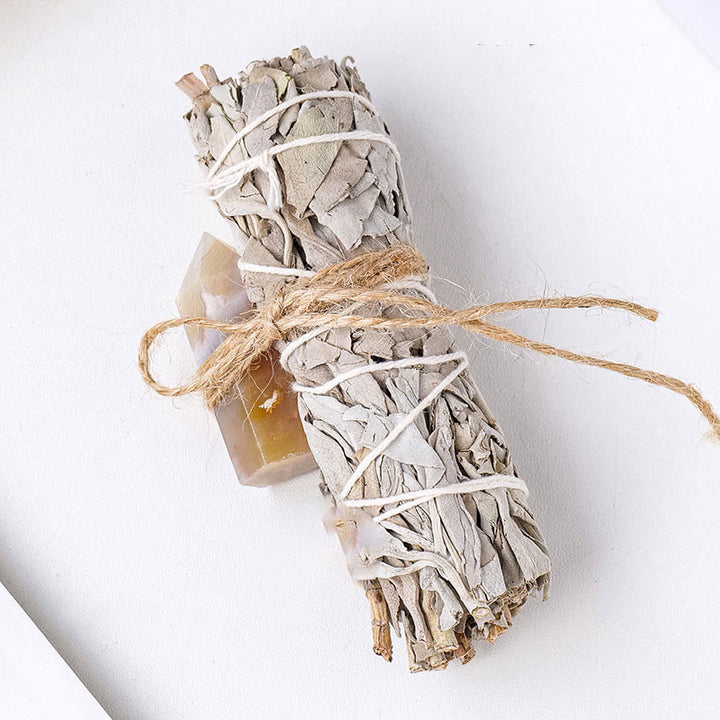 Cristal de prisma hexagonal de salvia blanca de Olivenorma , decoración con piedras preciosas para aromaterapia