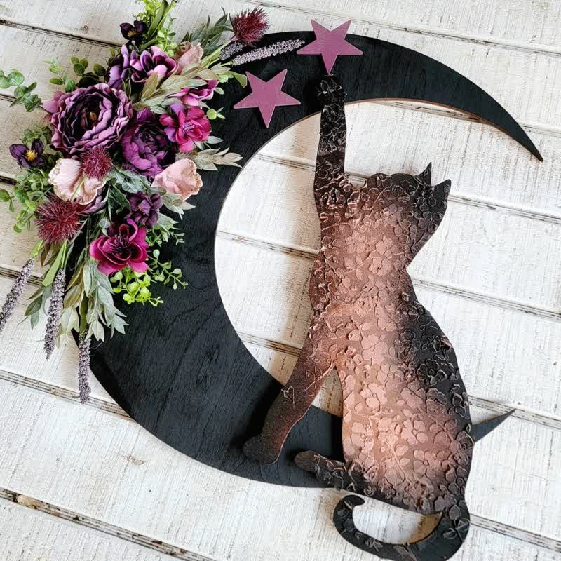 Decoración de pared con luna celestial y gatito de Olivenorma