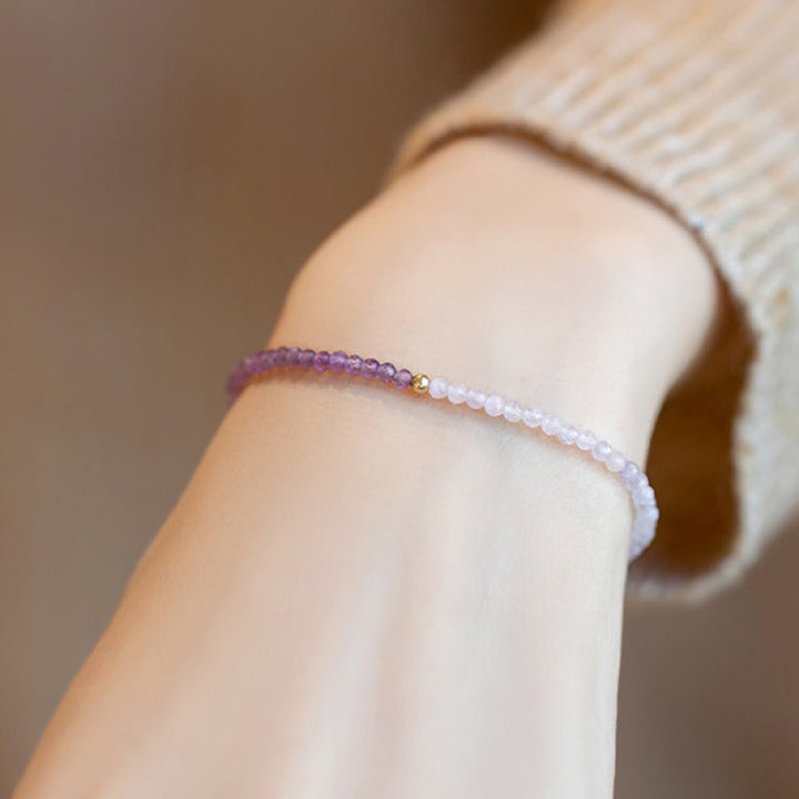 Pulsera de piedras preciosas curativas de glicina y amatista con cristales transparentes 