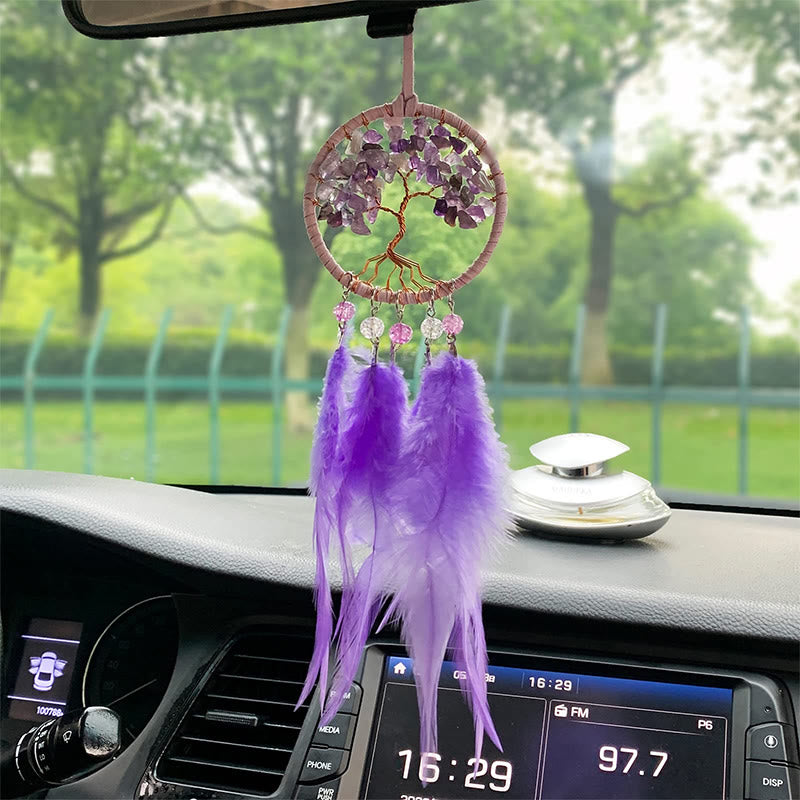 Adorno para coche con atrapasueños de plumas de cristal del árbol de la vida de Olivenorma 