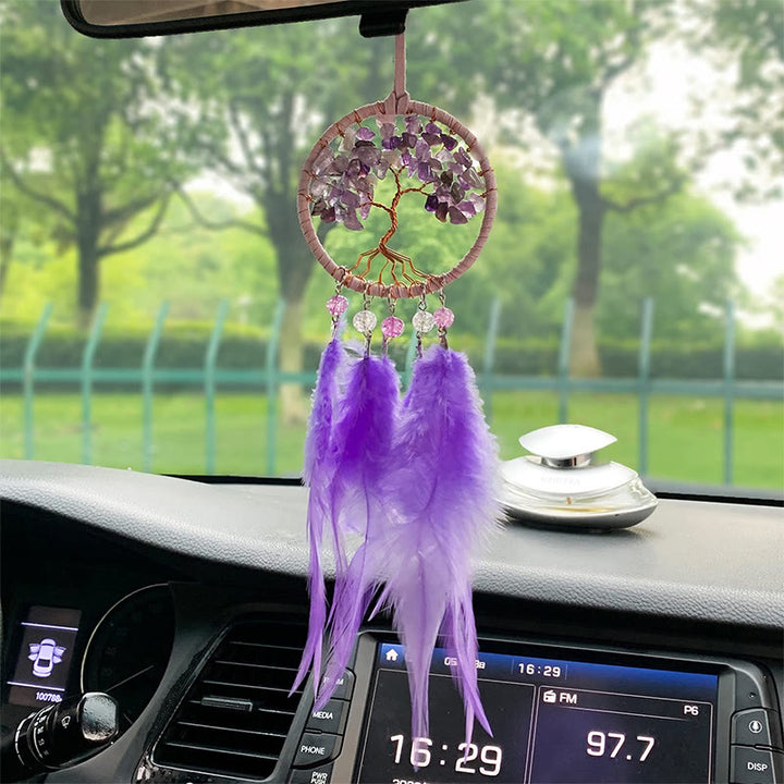 Adorno para coche con atrapasueños de plumas de cristal del árbol de la vida de Olivenorma 