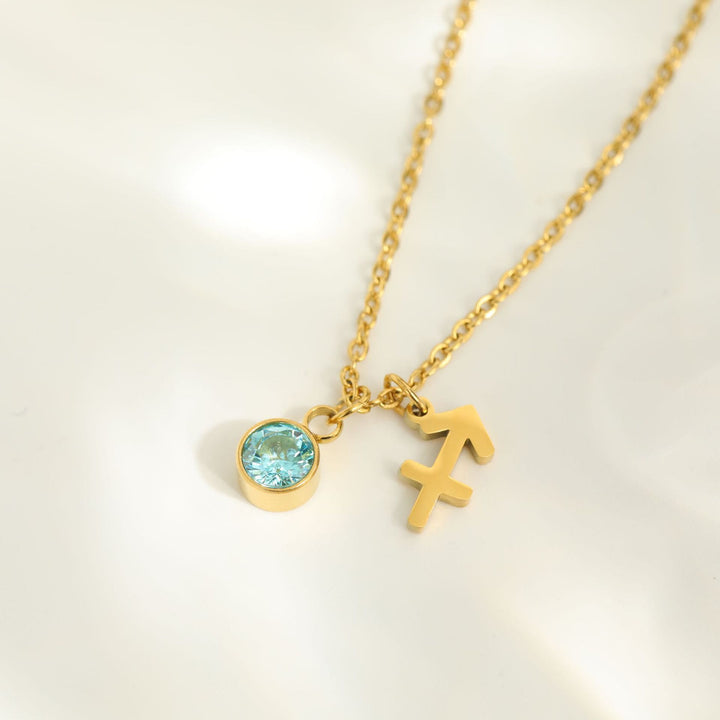 Collar de acero inoxidable con piedra natal y runa del zodíaco de Olivenorma