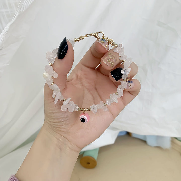 Pulsera con colgante de ojo malvado de grava de cristal natural de Olivenorma