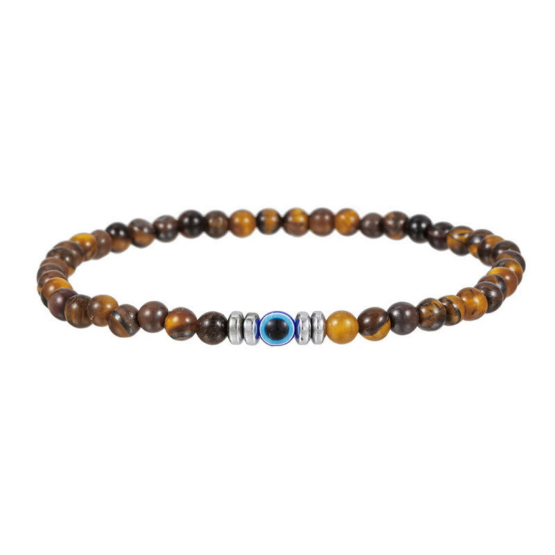 Pulsera de cuentas de ojo malvado de piedra natural de 4 mm para hombre de Olivenorma 
