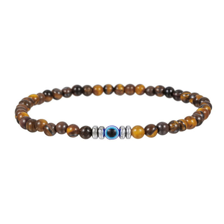 Pulsera de cuentas de ojo malvado de piedra natural de 4 mm para hombre de Olivenorma 