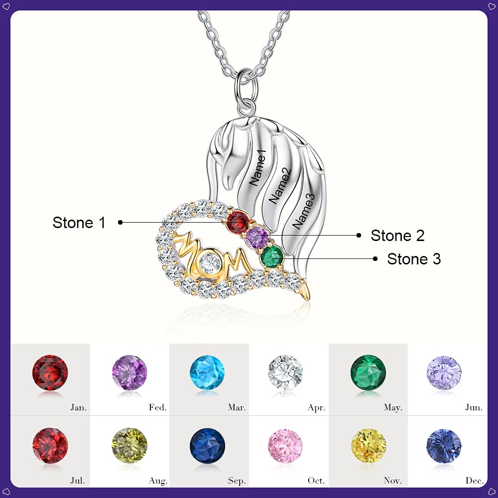 Collar con forma de corazón de medio diamante y piedras de nacimiento para madres de Olivenorma