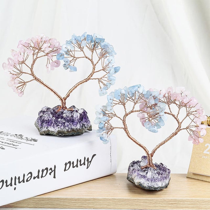 Árbol del amor Feng Shui con piedra de cristal natural.
