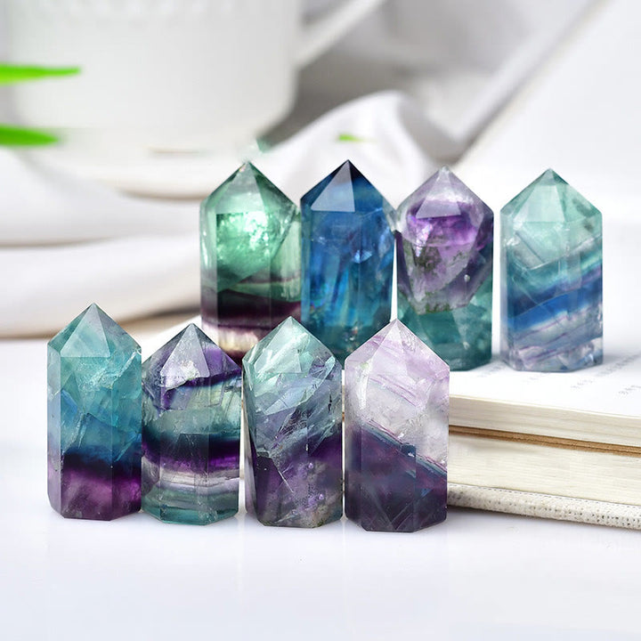 Varitas de cristal de fluorita arcoíris con forma de pico de Olivenorma