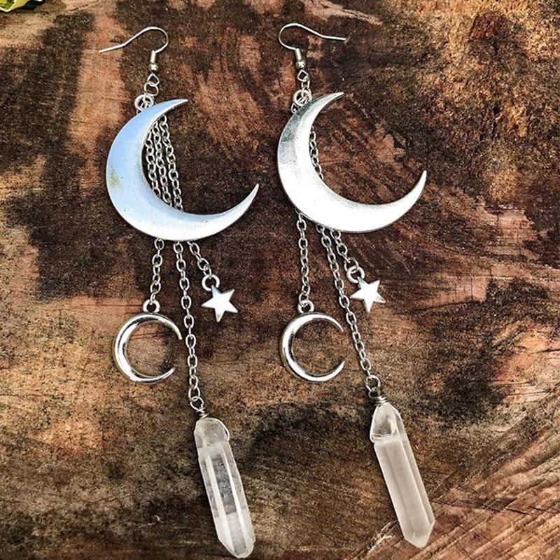 Pendientes con forma de hongo, luna y estrella de cristal natural de Olivenorma
