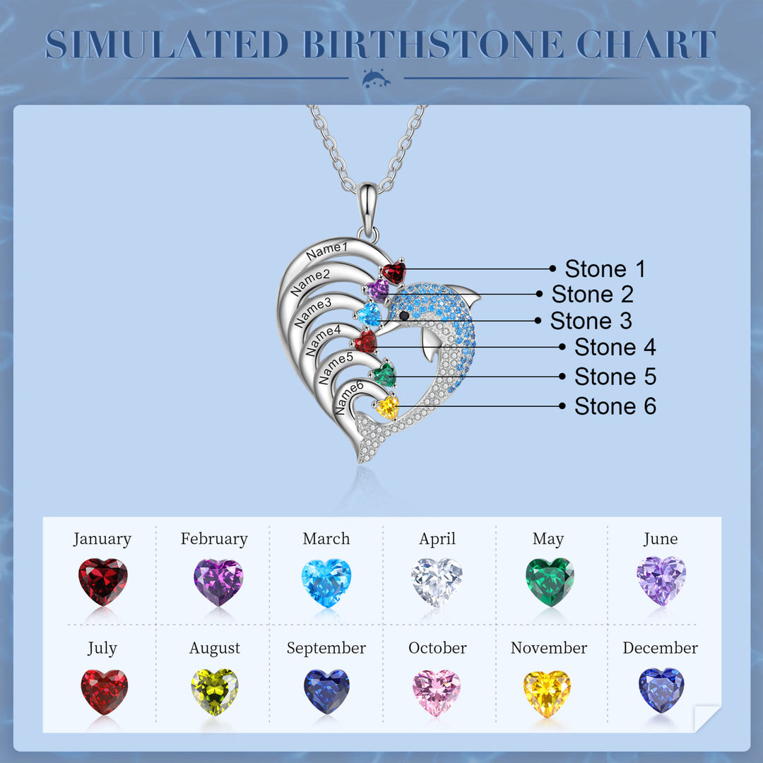 Collar con colgante de piedra grabado con forma de delfín y corazón de Olivenorma