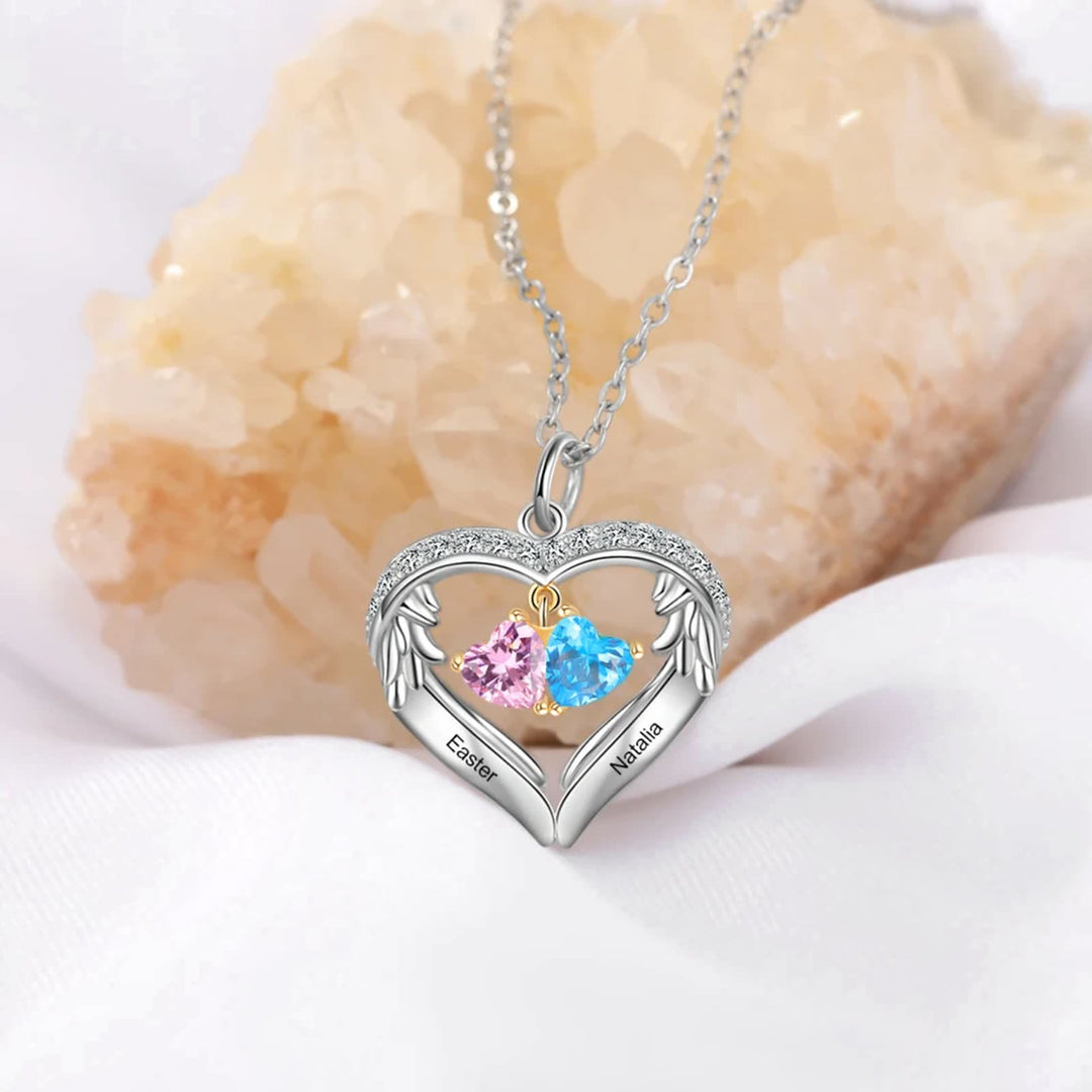 Collar de circonita cúbica con nombre grabado y piedra de nacimiento personalizada de Olivenorma