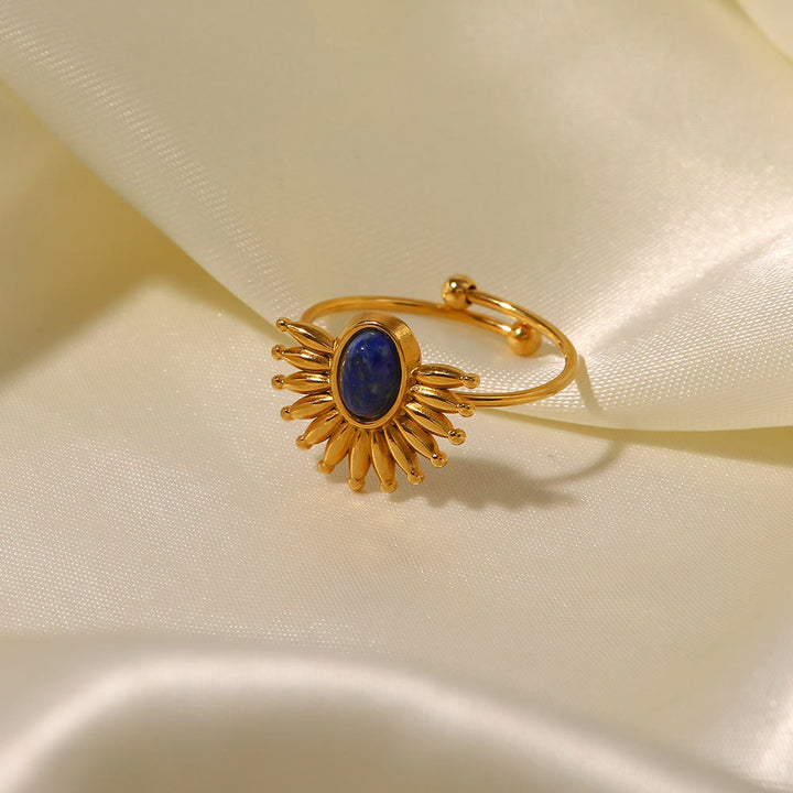 Anillo de acero inoxidable bañado en oro de 18 k con lapislázuli de Olivenorma