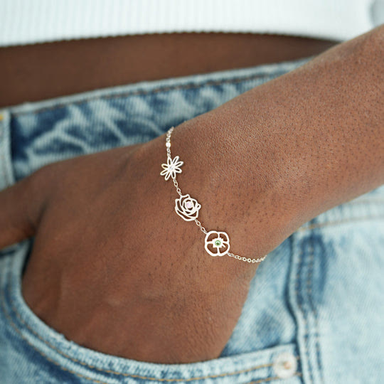 Pulsera de flores de nacimiento con piedra natal de Olivenorma 1-8 