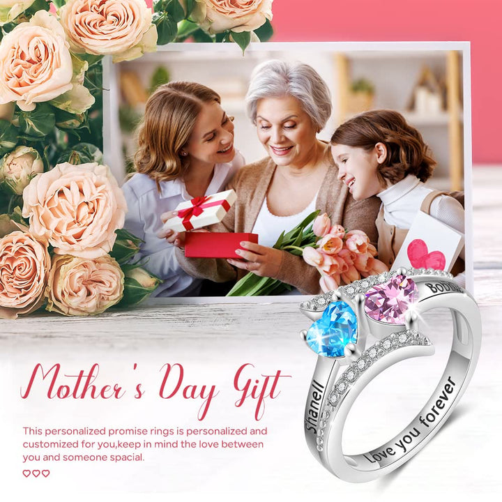 Anillo con piedra natal grabada en forma de corazón para regalo de madre e hija de Olivenorma