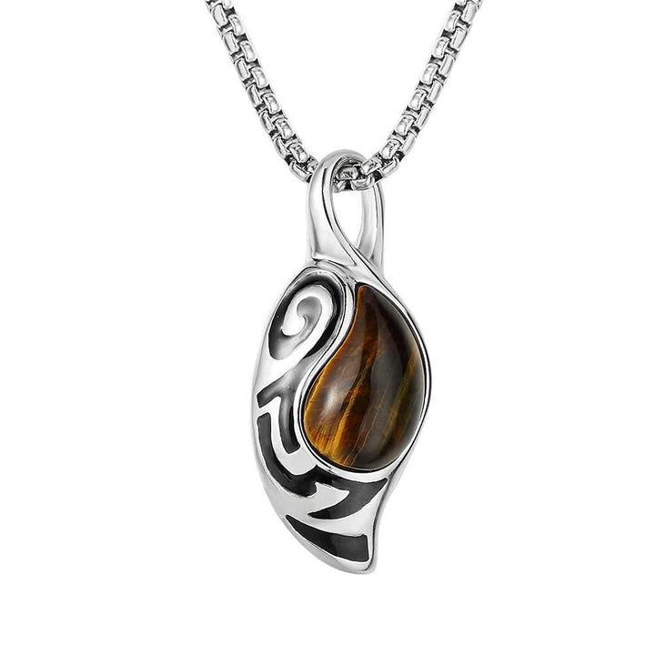 Collar de acero y titanio con ojo de tigre, protección, suerte y coraje de Olivenorma