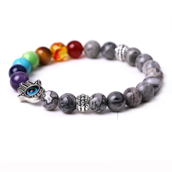Olivenorma Pulsera Natural Chakra Hamsa y Mal de Ojo Reki