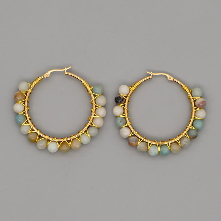 Pendientes de aro grandes con cuentas de cristal natural estilo bohemio de Olivenorma