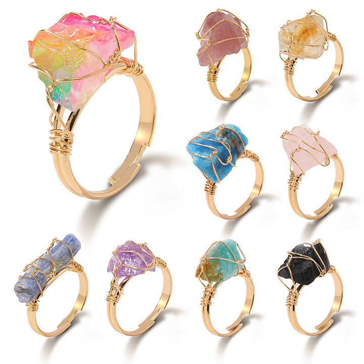 Anillo de piedra preciosa envuelta en alambre irregular en bruto natural de Olivenorma