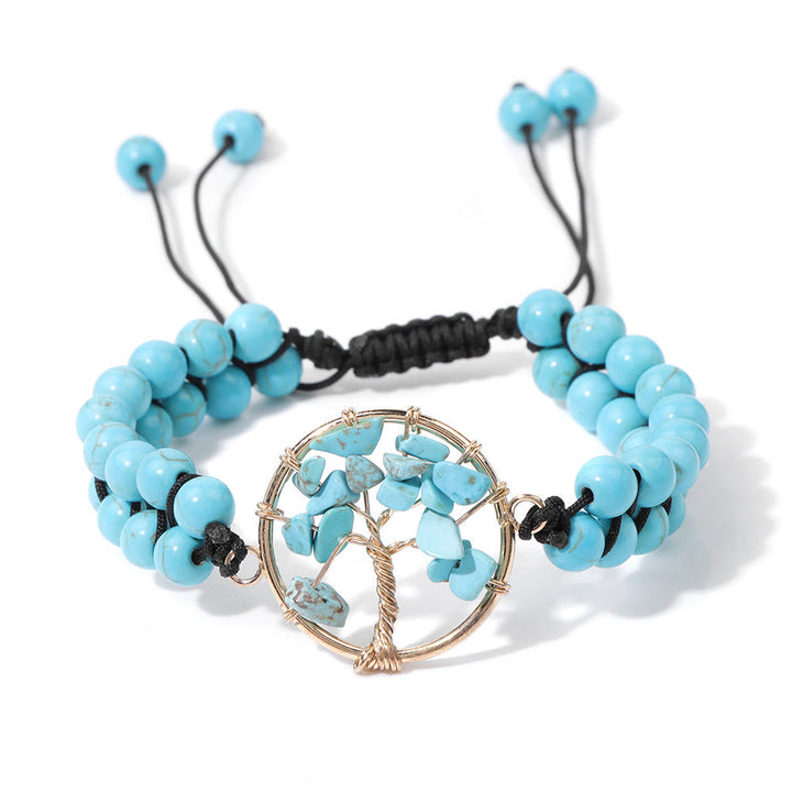 Pulsera de árbol de la vida trenzada doble con cuentas de 6 mm de Olivenorma