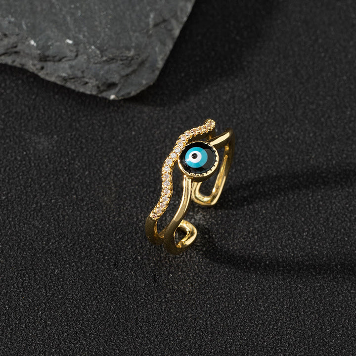 Anillo de circonita blanca de Olivenorma Anillo ajustable con diseño de mal de ojo