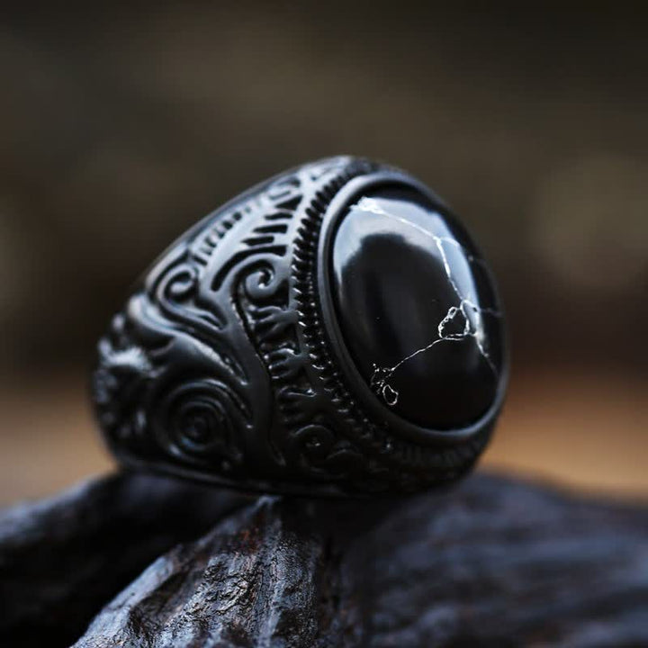 Anillo de acero inoxidable con turquesa negra de Olivenorma