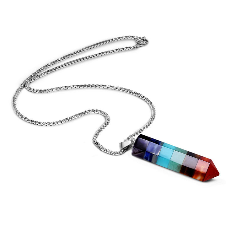 Collar de piedras preciosas de chakras con forma hexagonal de cristal