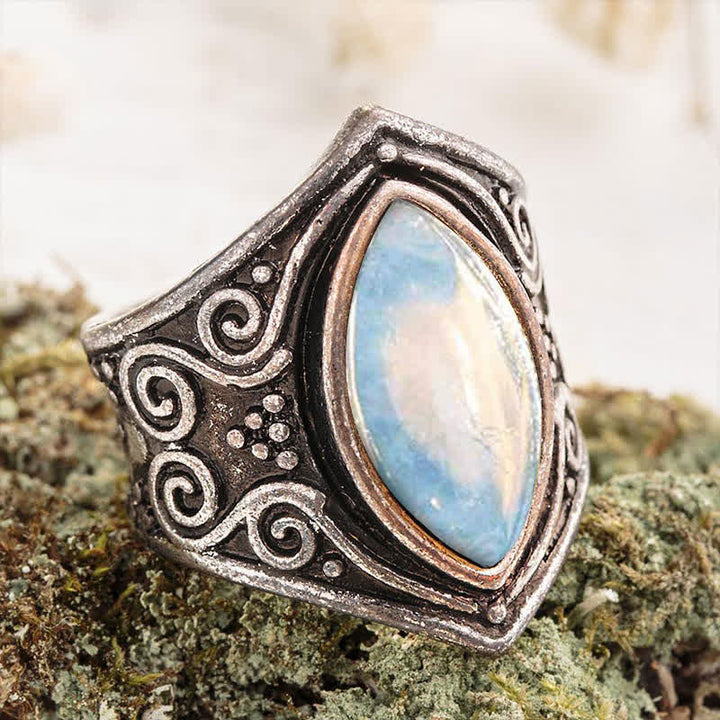 Anillo de protección curativa con piedra lunar Olivenorma