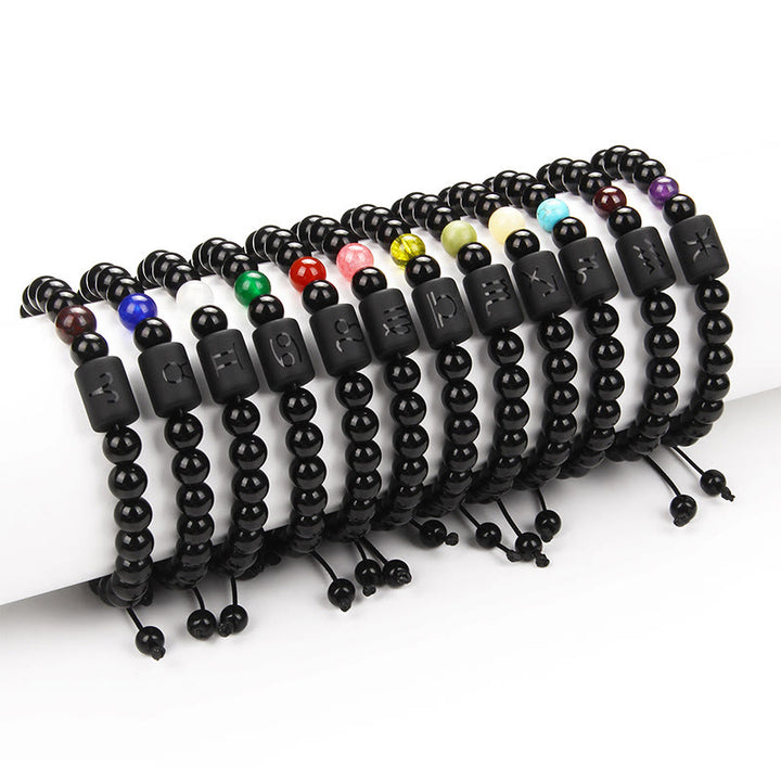 Pulsera tejida para hombre con ónix negro natural del zodiaco de Olivenorma