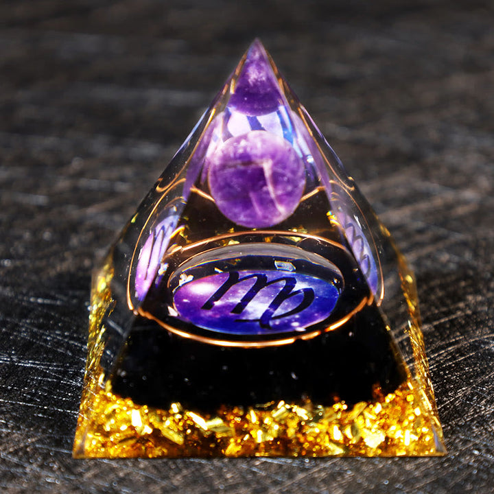 Pirámide de orgón de obsidiana con bola de amatista de Olivenorma 