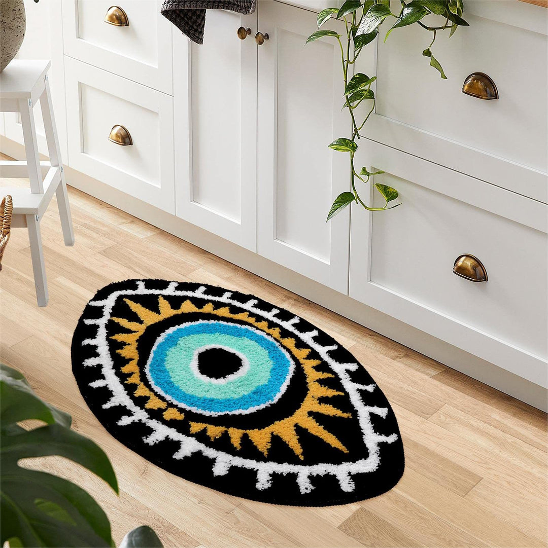 Alfombra antideslizante lavable para baño con diseño de ojo malvado negro de Olivenorma 