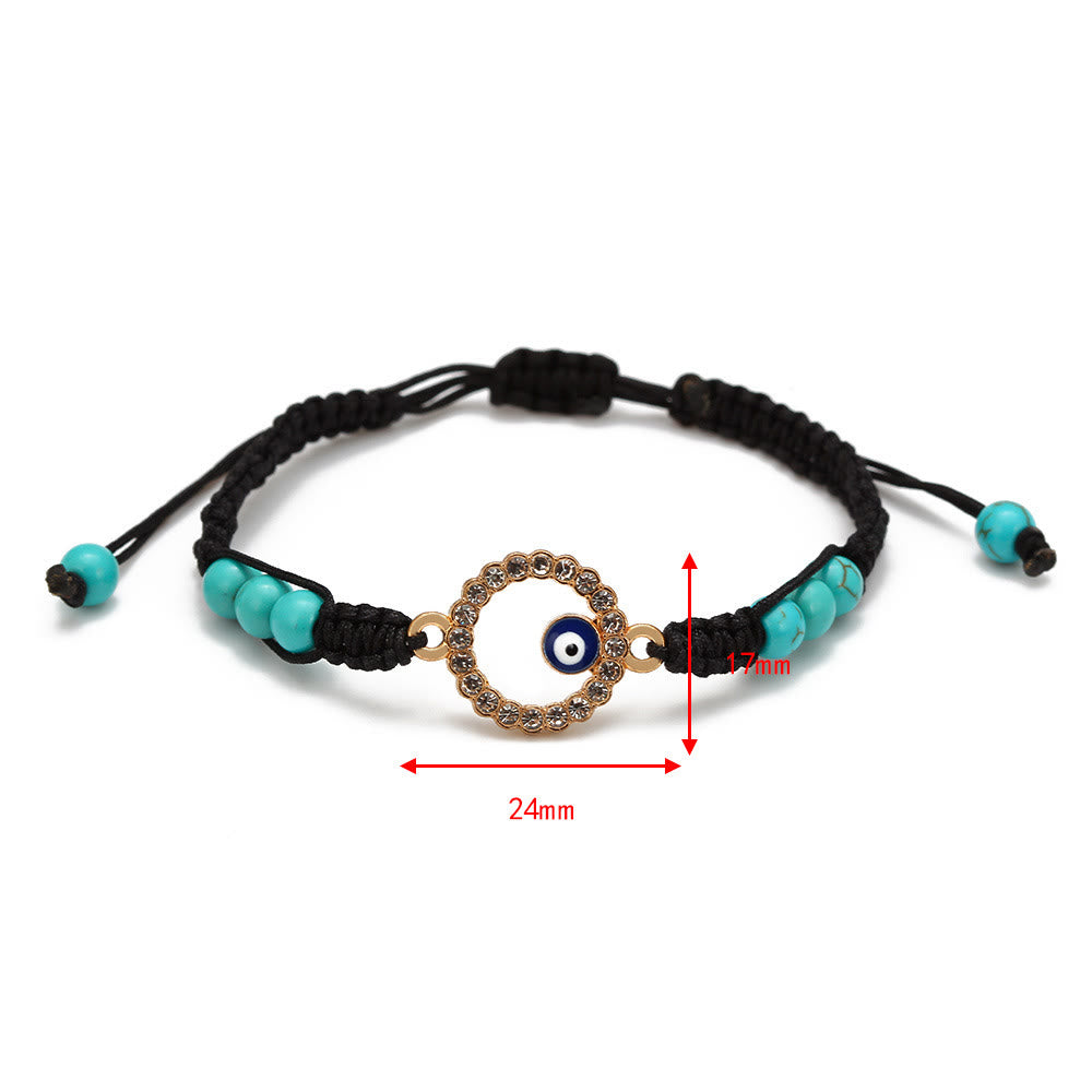 Pulsera trenzada ajustable con ojo malvado y circonita blanca y turquesa de Olivenorma 