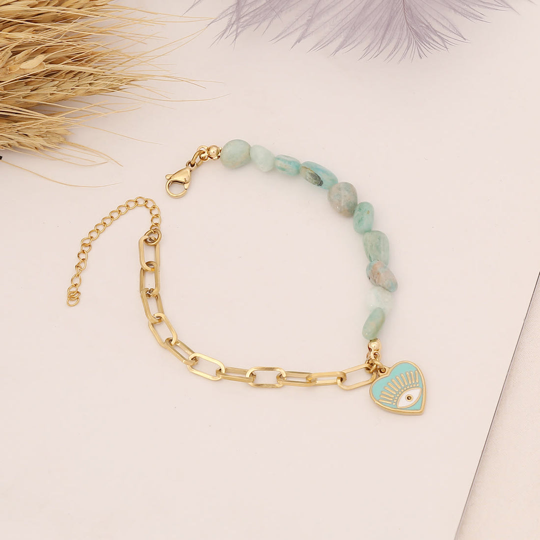 Conjunto de collar, pulsera y pendientes con ojo malvado de amazonita natural de Olivenorma