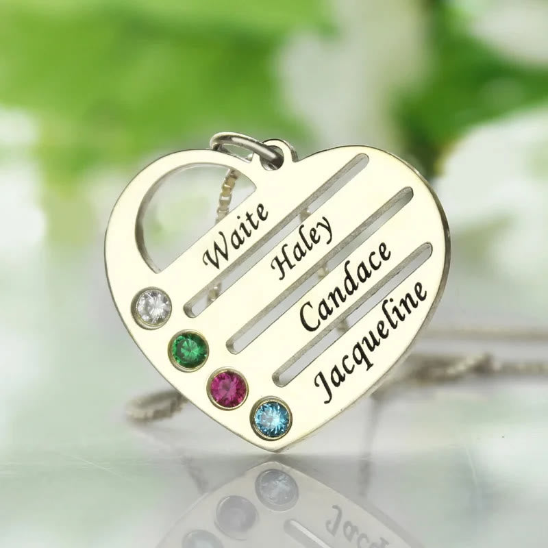 Collar con colgante con nombre y piedra natal de diamante recortado en forma de corazón de Olivenorma 
