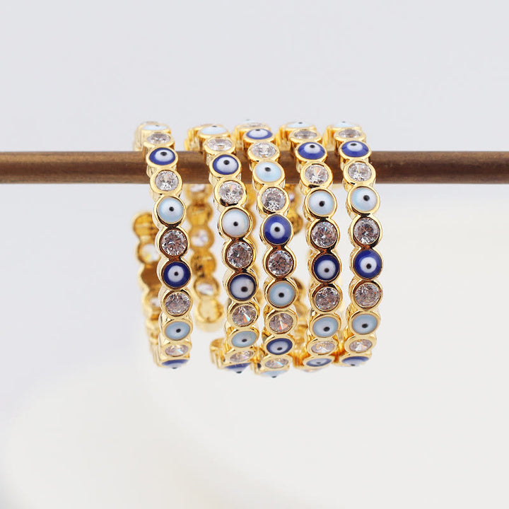 Anillo ajustable con circonita blanca y ojo malvado de colores de Olivenorma 