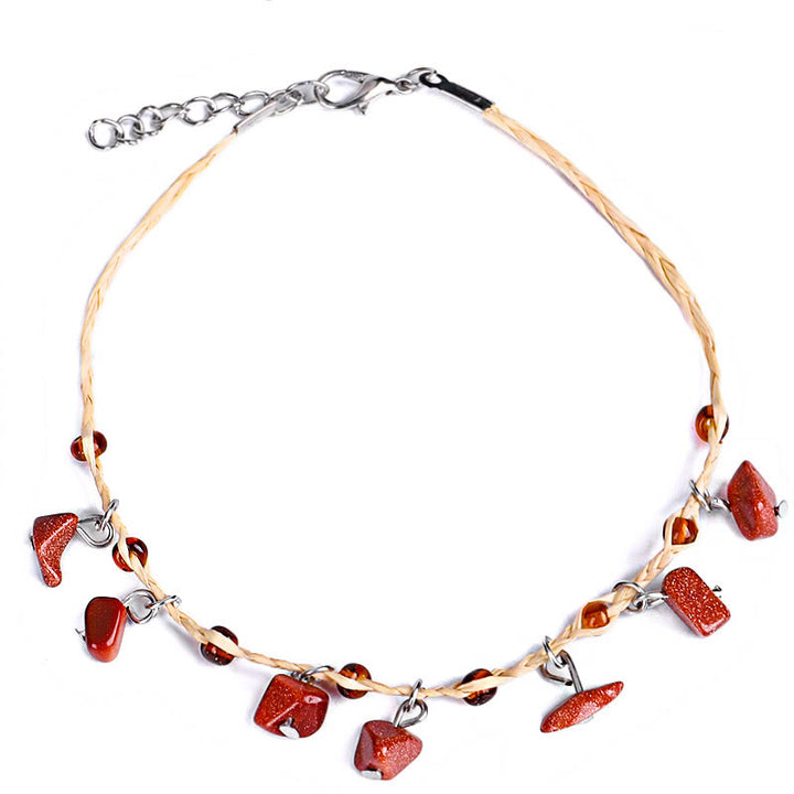 Pulsera tobillera con colgante de grava de cristal natural de Olivenorma