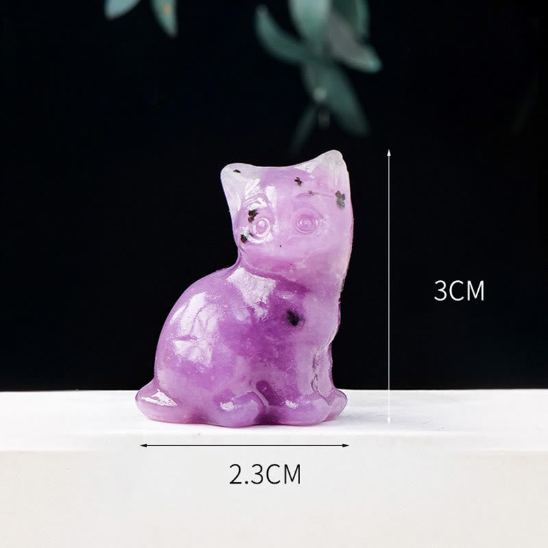 Adorno con piedra preciosa tallada en forma de gato de la suerte de cristal natural de Olivenorma