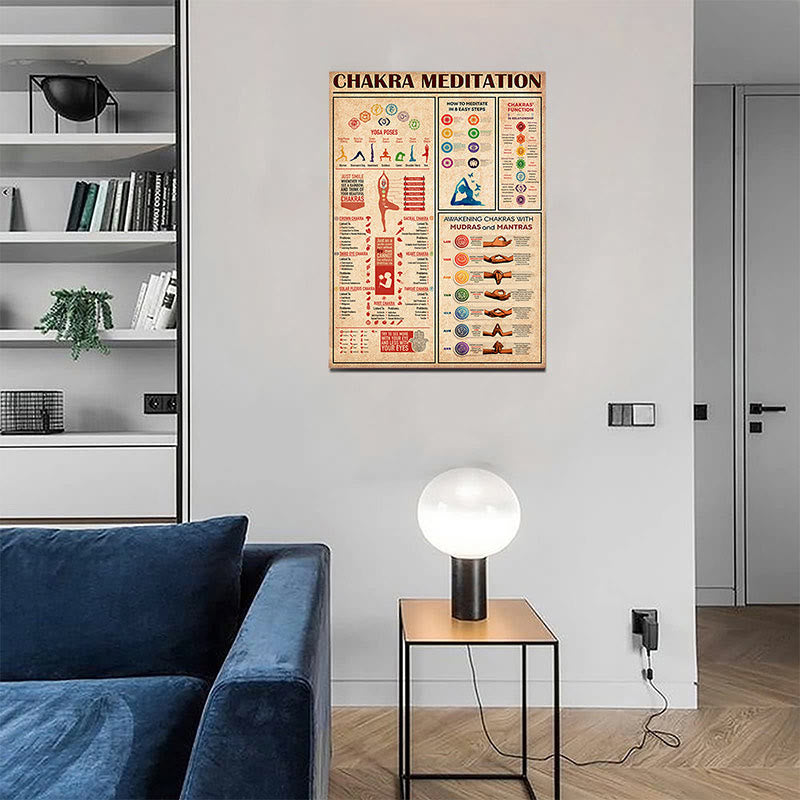 Póster decorativo para habitación con posturas de yoga y chakras de Olivenorma